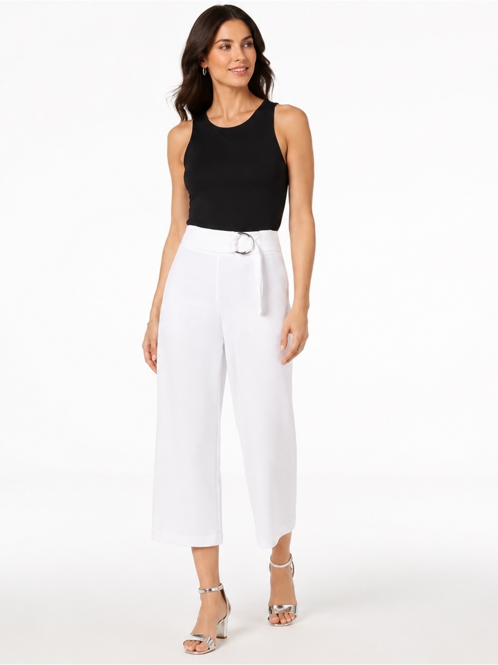 INC Mid Rise Wide Leg Cropped Pants Culottes White NWT Size 14 - Picture 3 of 15